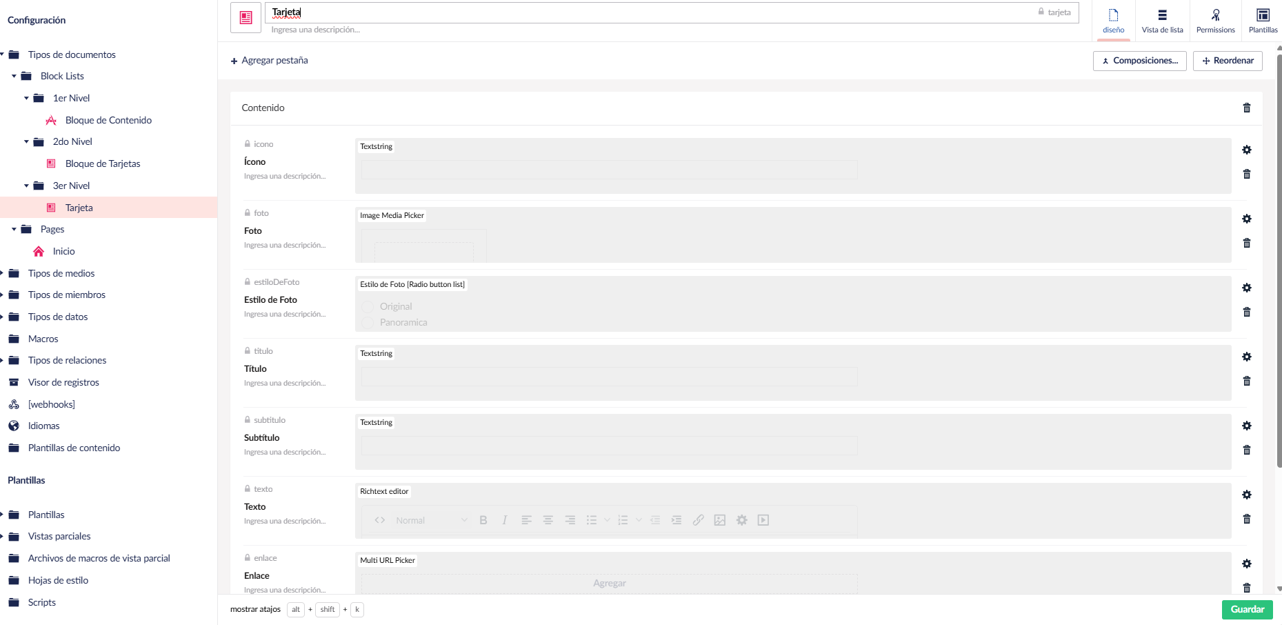 Tarjeta - tipos de documentos